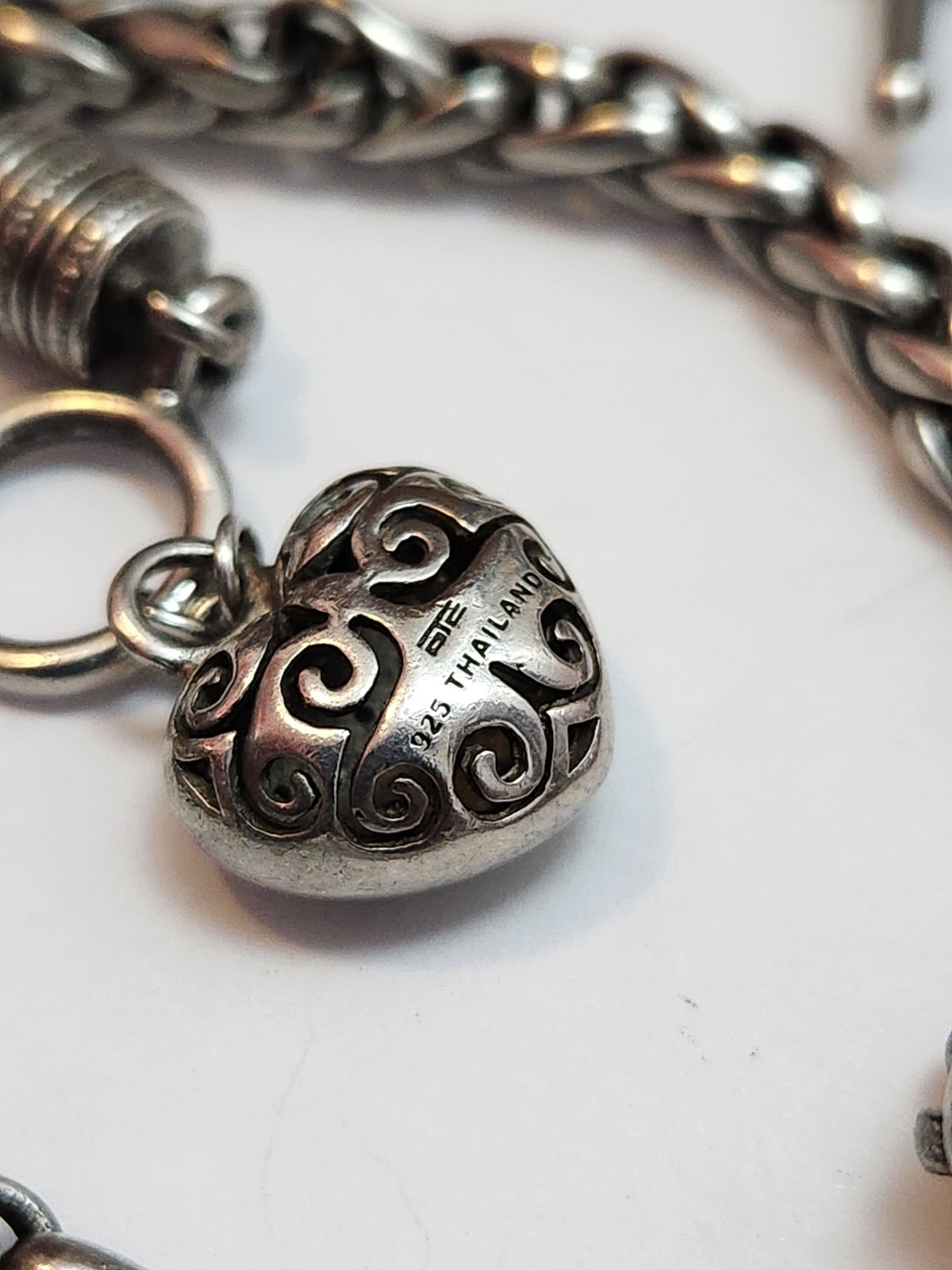 HEAVY 46.93g Sterling Silver THICK 18″ Wheat Chain Heart Toggle necklace CHUNKY