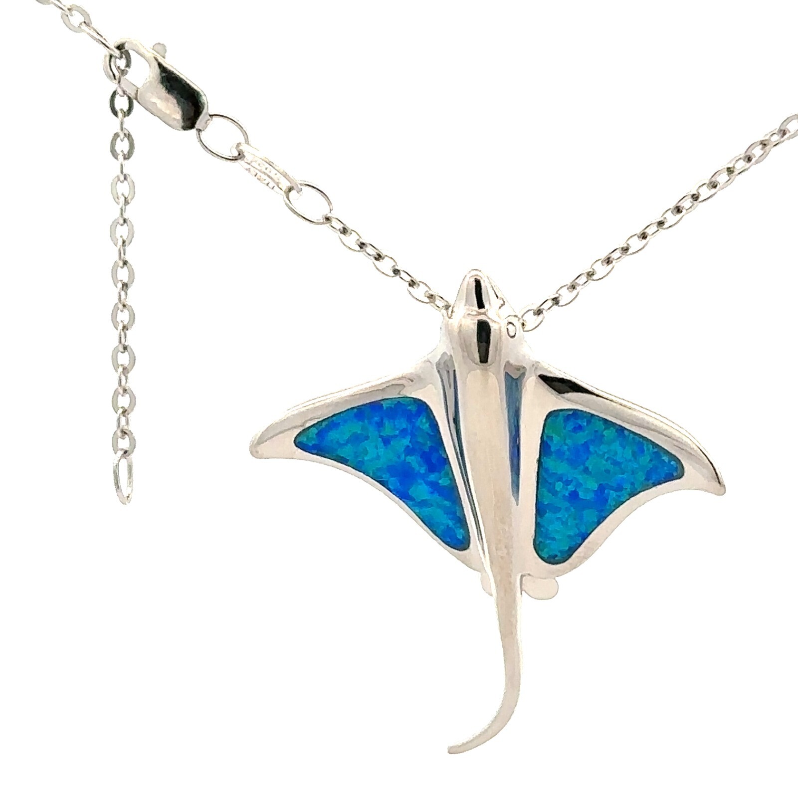 Sterling Silver Stingray Necklace With Created Opal (1 1/4 x 1 1/2 Inch)