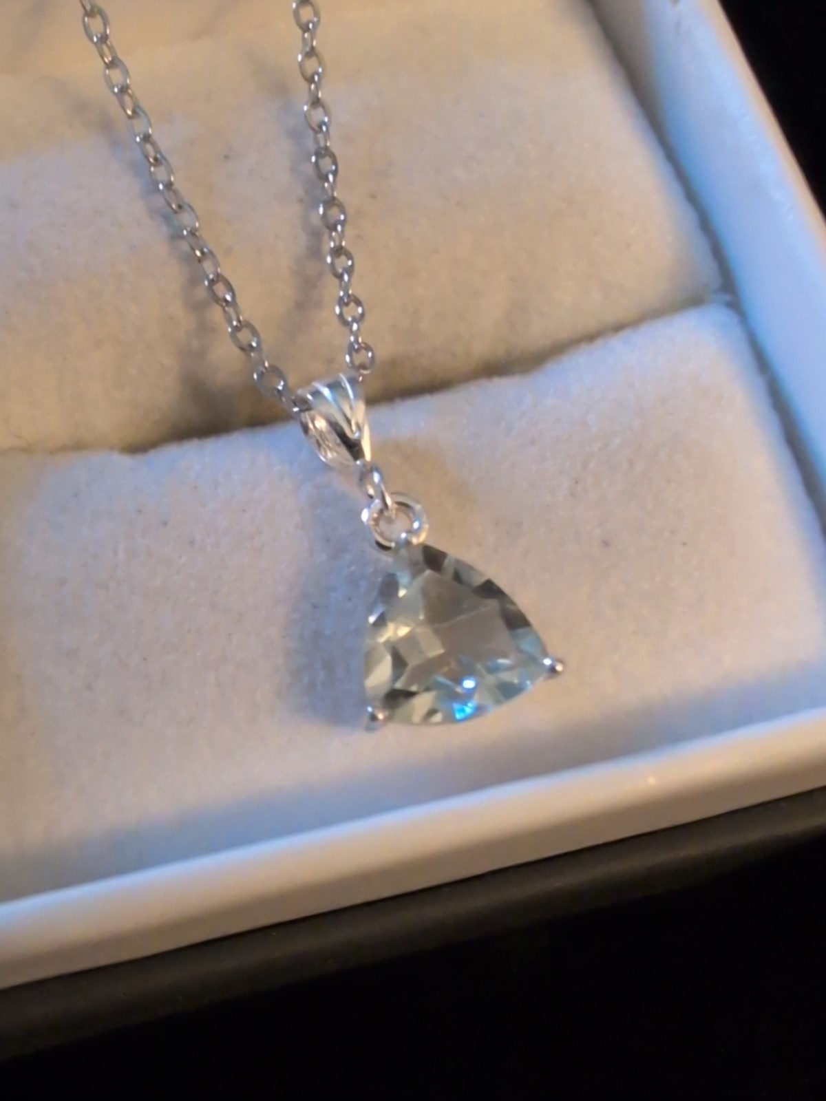 Sterling 925 Necklace Pendant 2.5CT Trillion Cut Aquamarine Loupe Clean Custom