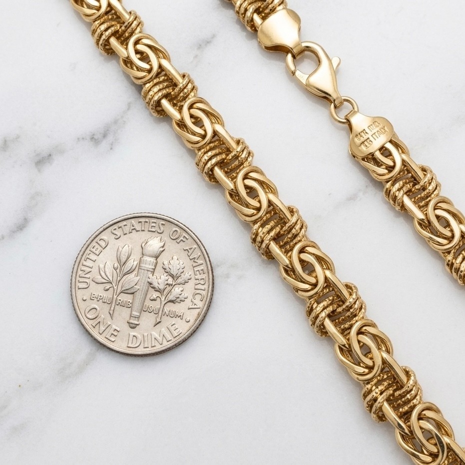 Technibond Diamond Cut Byzantine Chain Necklace 14K Yellow Gold Plated Silver