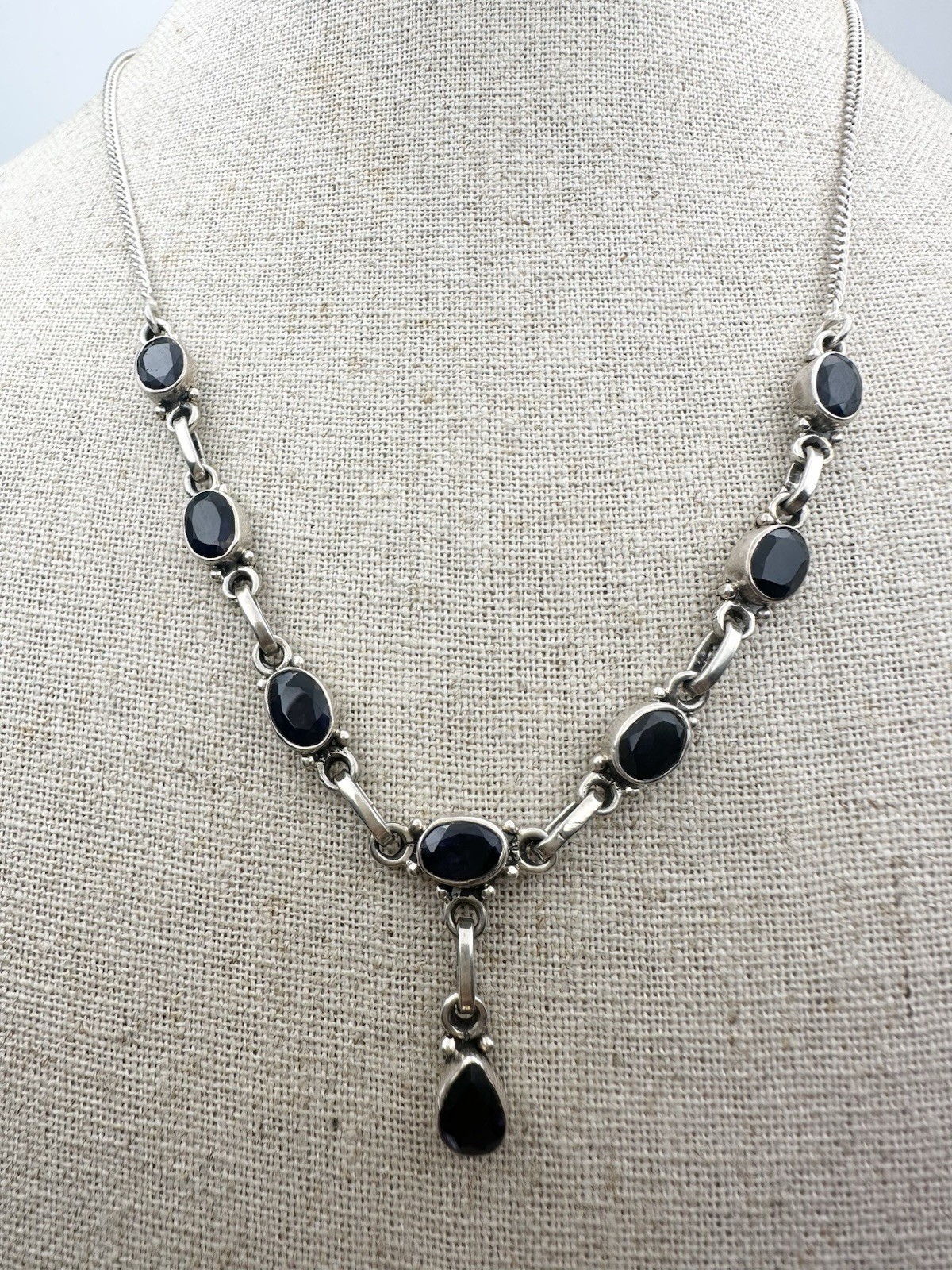 925 Sterling Silver Natural Iolite Y Drop Necklace 17.5”