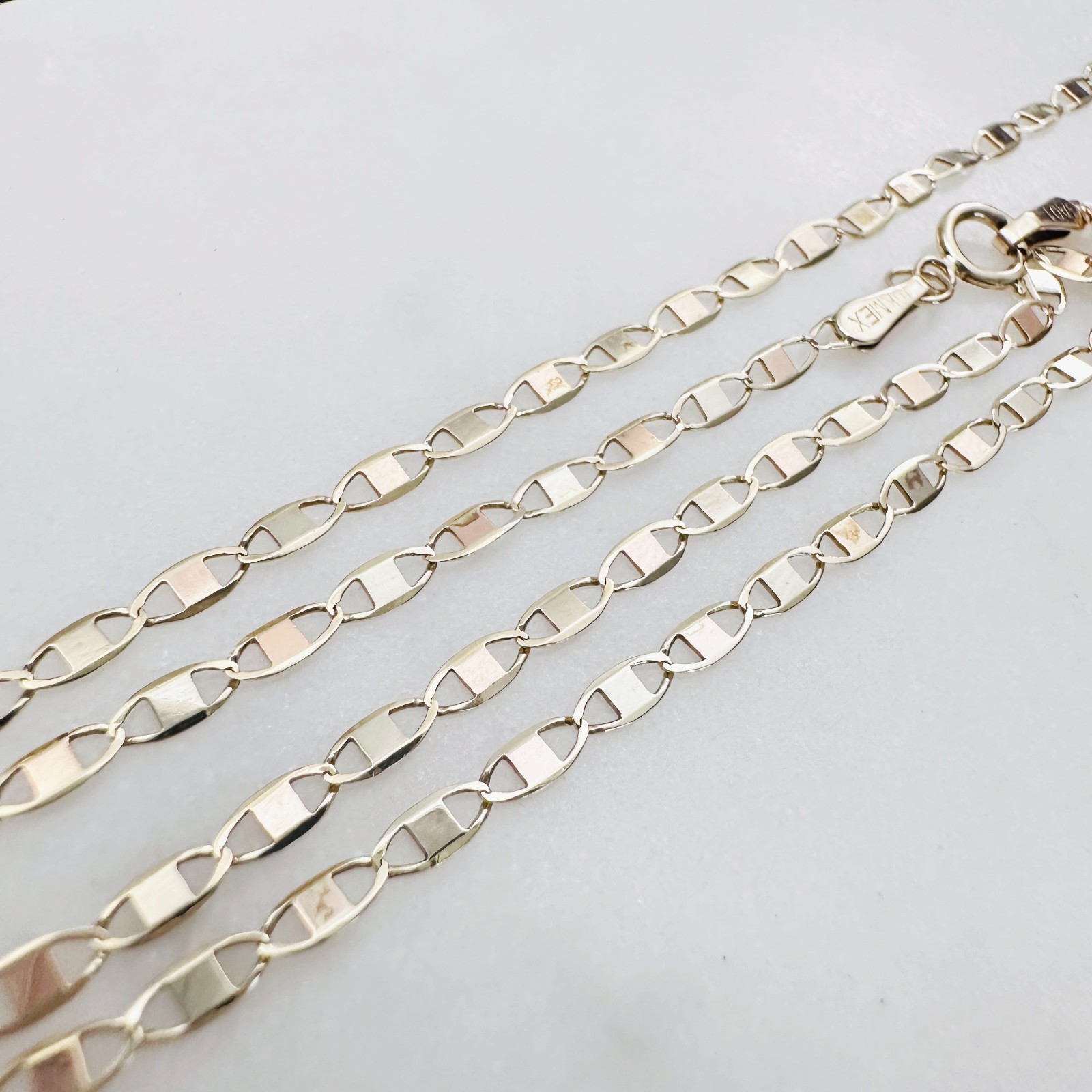 Solid 10K Multi-tone Gold Mariner Valentino Link Chain Necklace, 2.2mm, 18 7/8″