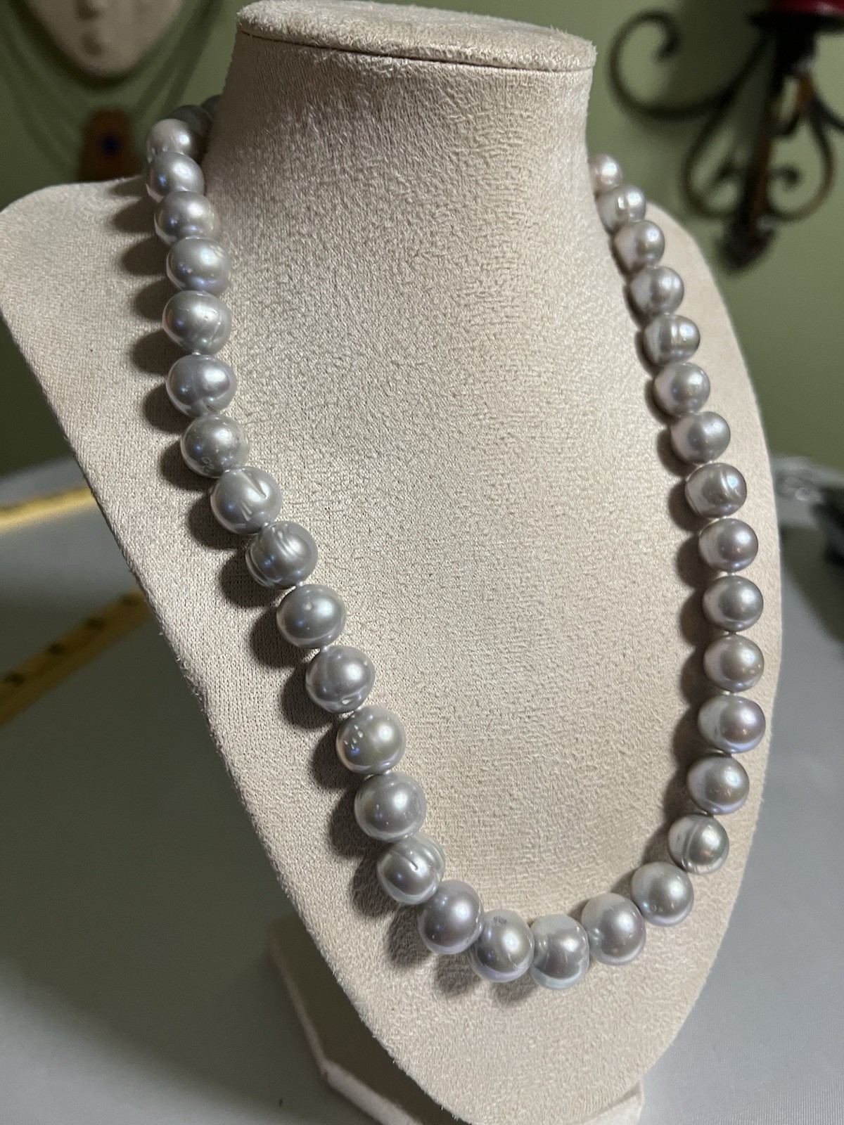 Heavy 100g Vintage OP Grey Pearl Strand Necklace Knotted Sterling Silver 925