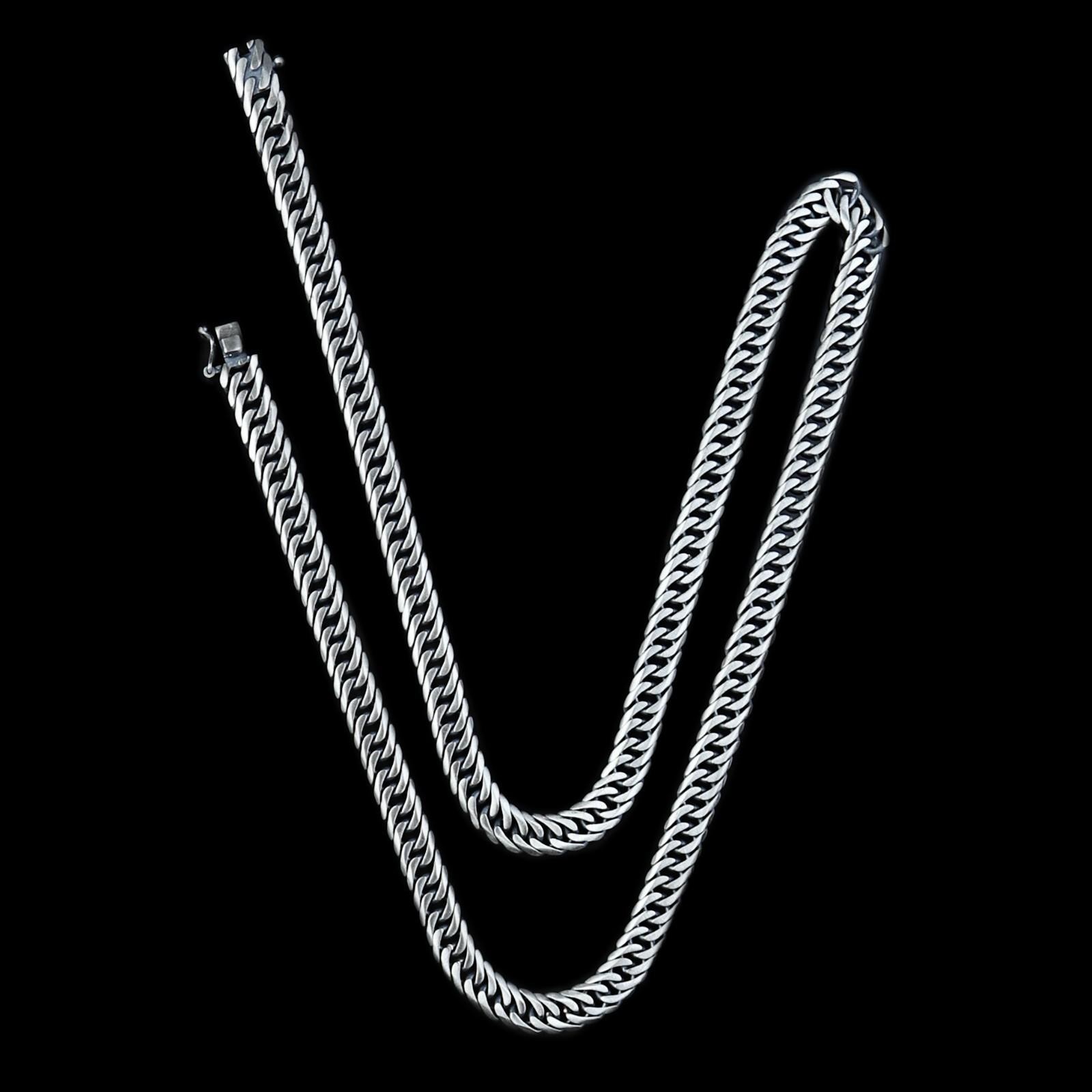 Solid Silver Men Cuban Curb Necklace, Thick Cuban Gourmet Necklace
