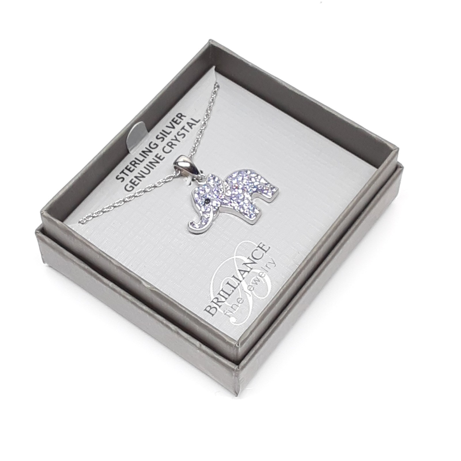 Elephant Genuine Crystal Pendent 925 Sterling Silver 18″ Necklace