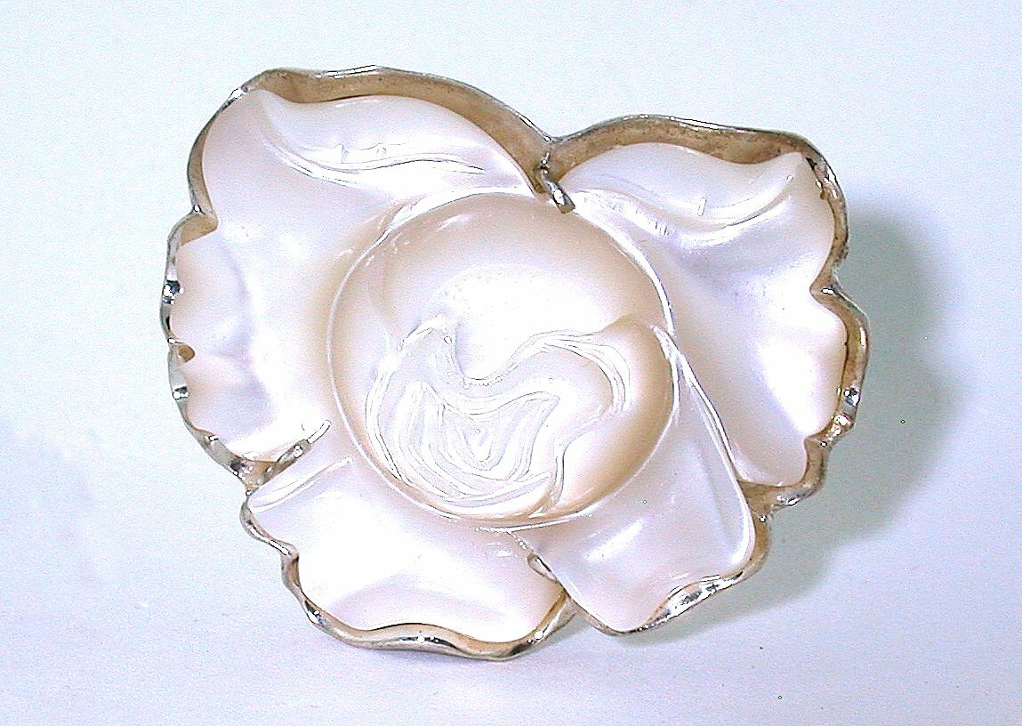 Mother Of Pearl 1 2/3 Inch Custom Carving Flower Gemstone Sterling Silver Slide