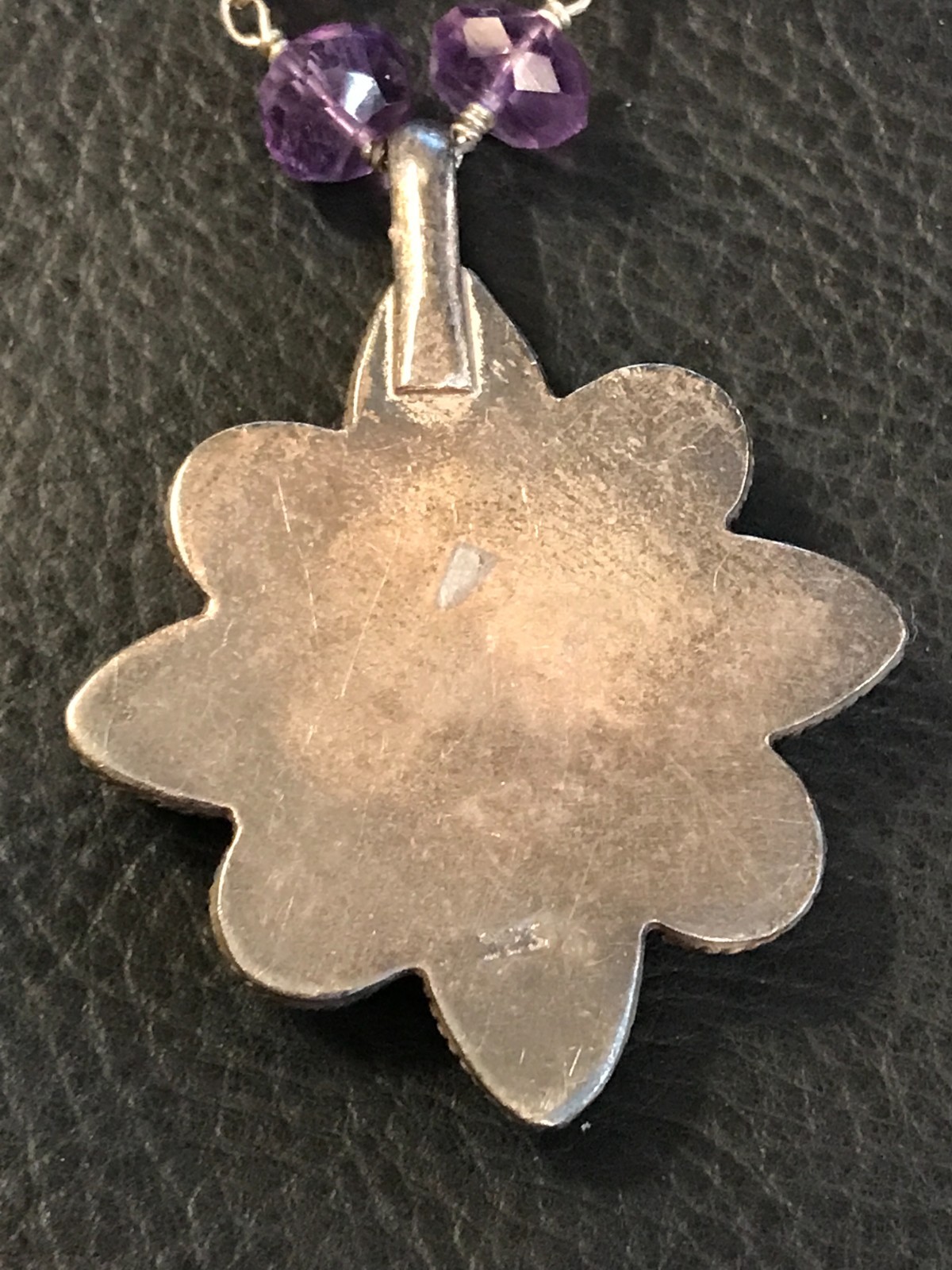 Vintage Faceted Amethyst Flower 16″ Sterling Silver Toggle Necklace Unknown Mark