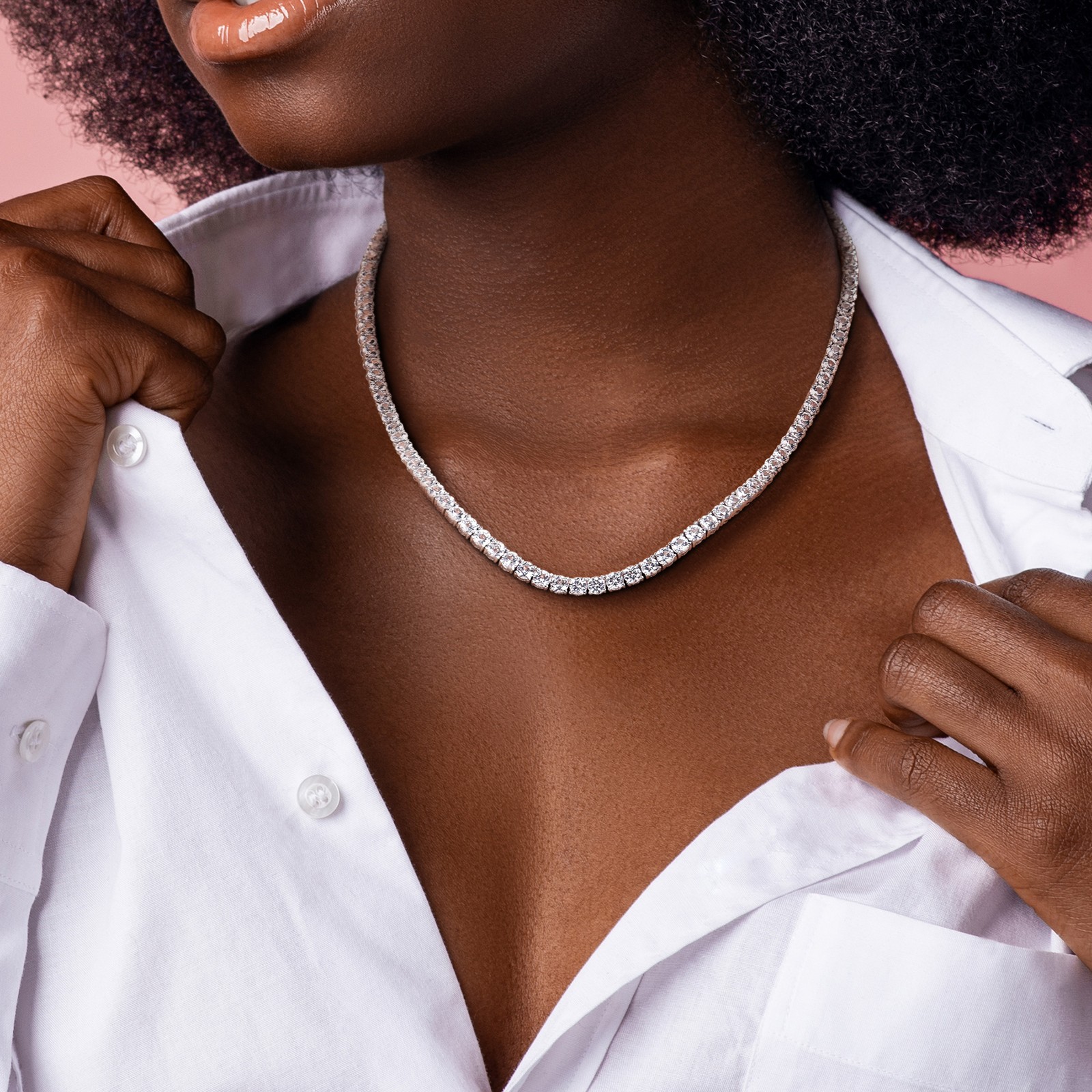 Amour Sterling Silver 33 CT TGW Created White Sapphire Tennis Necklace