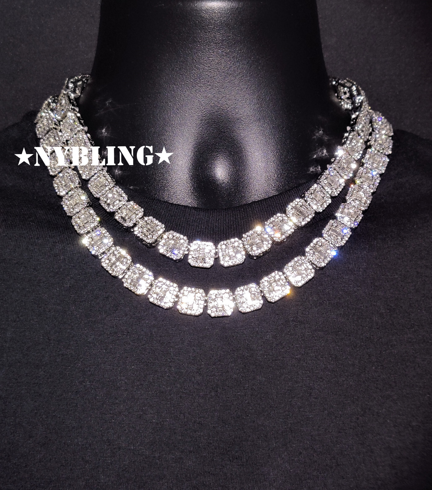 Solid 10K Gold Baguette Moissanite Tennis Choker 18/20In Hip Hop Necklace