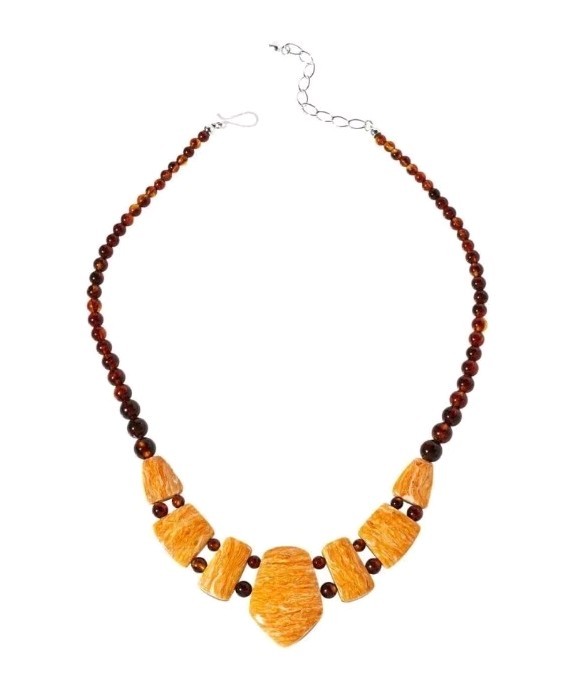 Jay King Sterling Silver Reversible Brown Amber & Orange Spiny Oyster Necklace