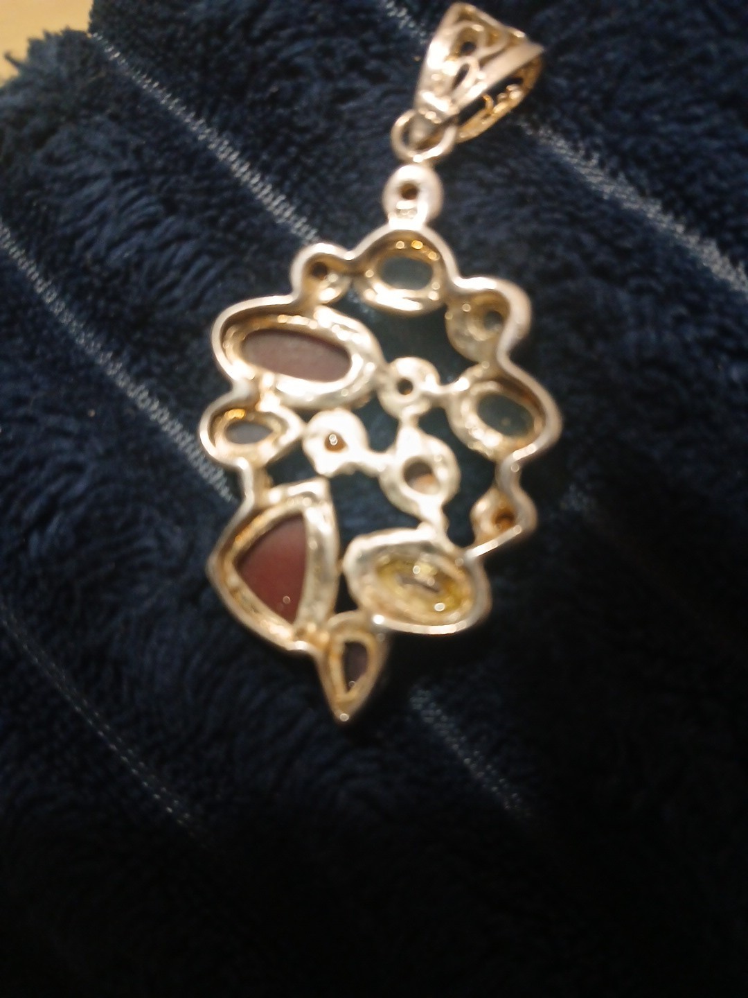 Sterling Silver 925 Multicolor Gemstone Statement Pendant Bezel Asymmetrical