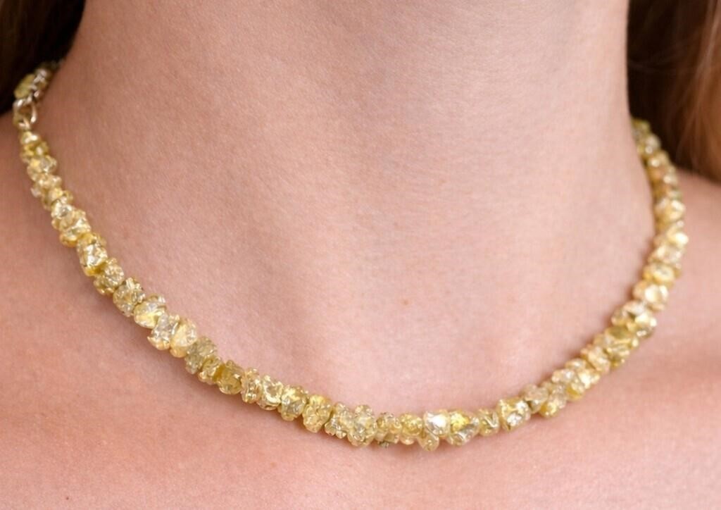 Natural Rough Yellow Diamond 14ct. Beads Nuggets Chain 18″ Strand Necklace