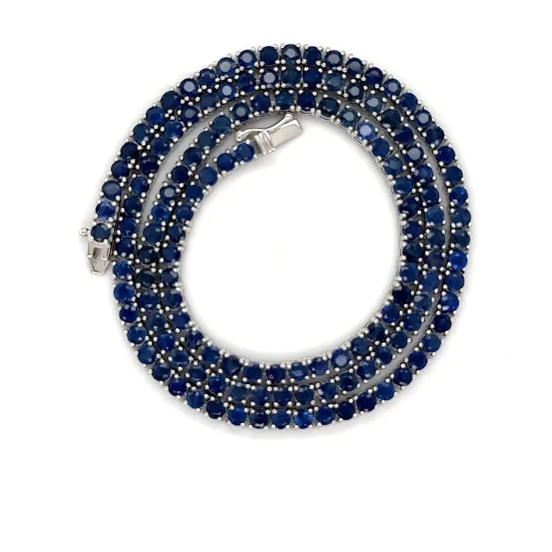 6mm Round Lab Created Blue Sapphire Tennis Necklace 14K White Gold Plated 18″in
