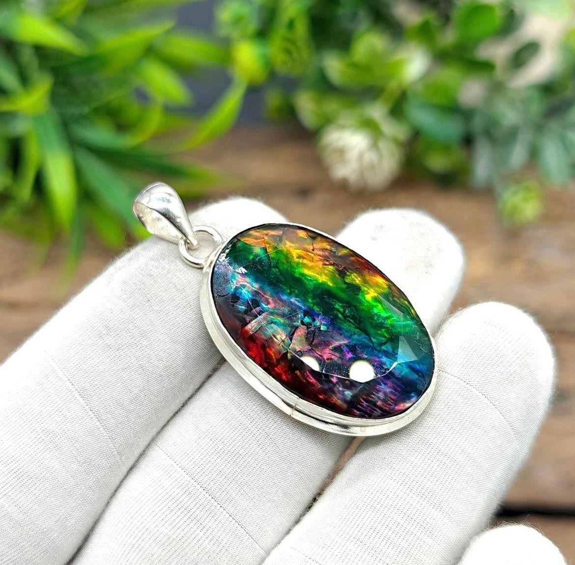 Ammolite Gemstone Pendant 925 Sterling Silver Jewelry, Handmade Pendant Gift