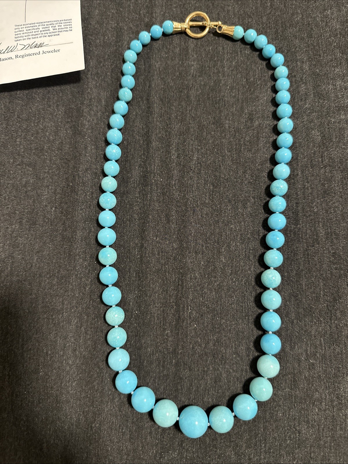 14k Yellow Gold and Graduated Turquoise Beaded Single Strand Necklace