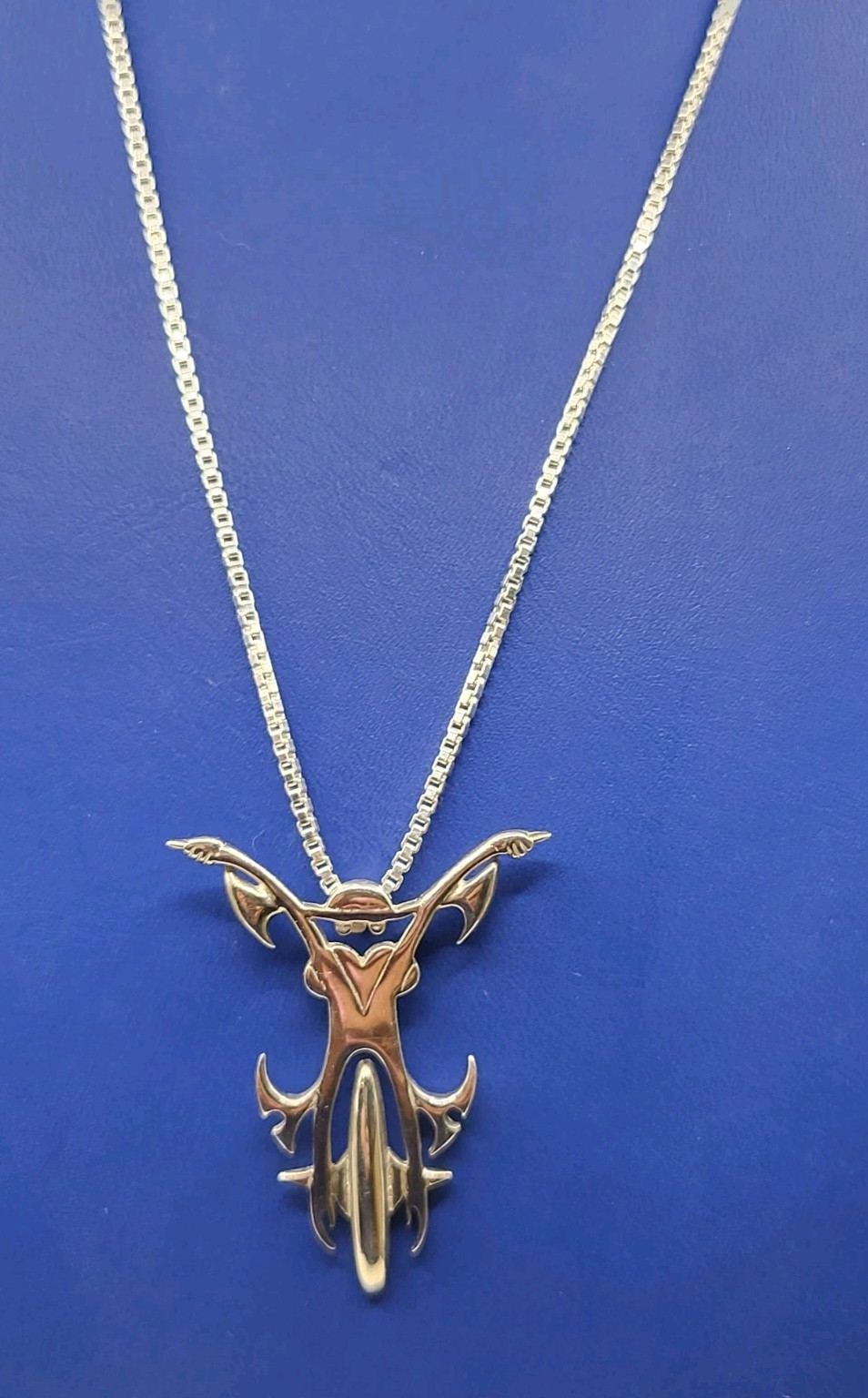 Tribal Abstract Biker Rider On Motorcycle Sterling Pendant Necklace Male Female