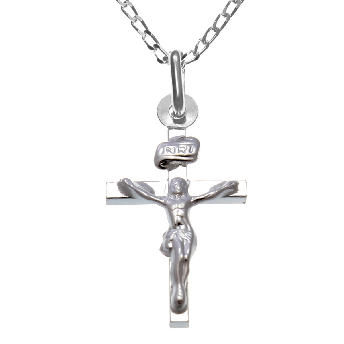 Sterling Silver Crucifix Cross Pendant Necklace with 18″ Silver Chain & Gift Box