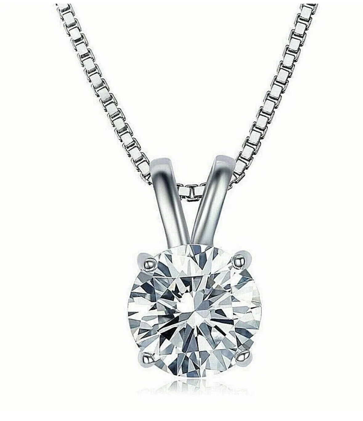 2Ct Round Brilliant Cut Moissanite 14K White Gold Solitaire Pendant 18″ Necklace