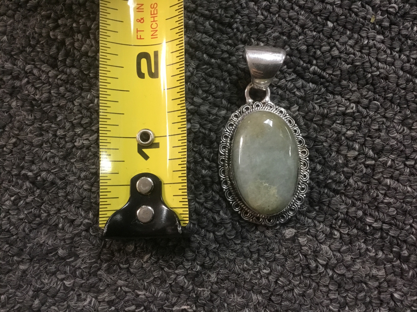 925 Sterling Silver Grey/Green/Blue Colored Pendant 13.3 grams Large Bale