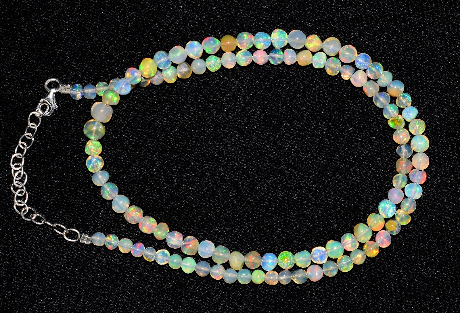 Solid925 Silver Necklace 16″Natural Ethiopian Opal Gemstone Round Balls Necklace