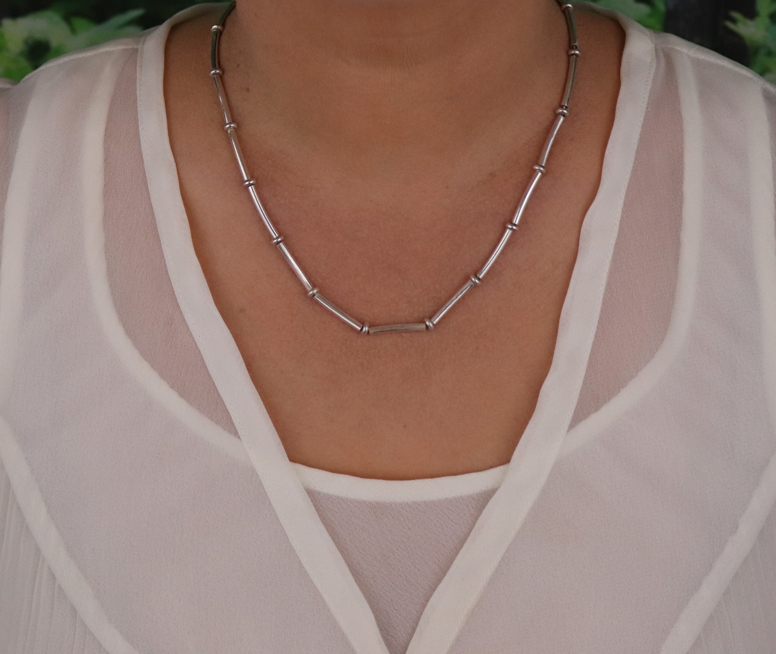 Sterling Silver Beaded Station Necklace 17 1/2″ inch 3mm thick