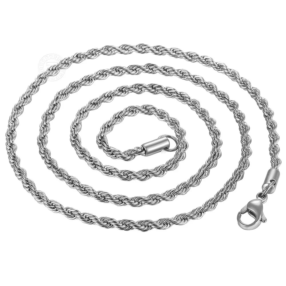 Twisted Rope Chain Necklace Stainless Steel 18-24″ Waterproof Men