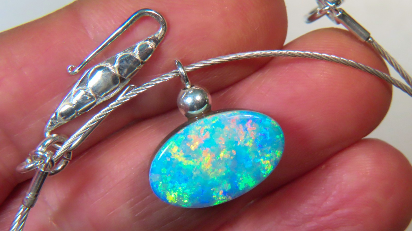 QLD BOULDER OPAL DOUBLET NECKLACE CHOKER 925 STERLING SILVER PENDANT HT OCA19137