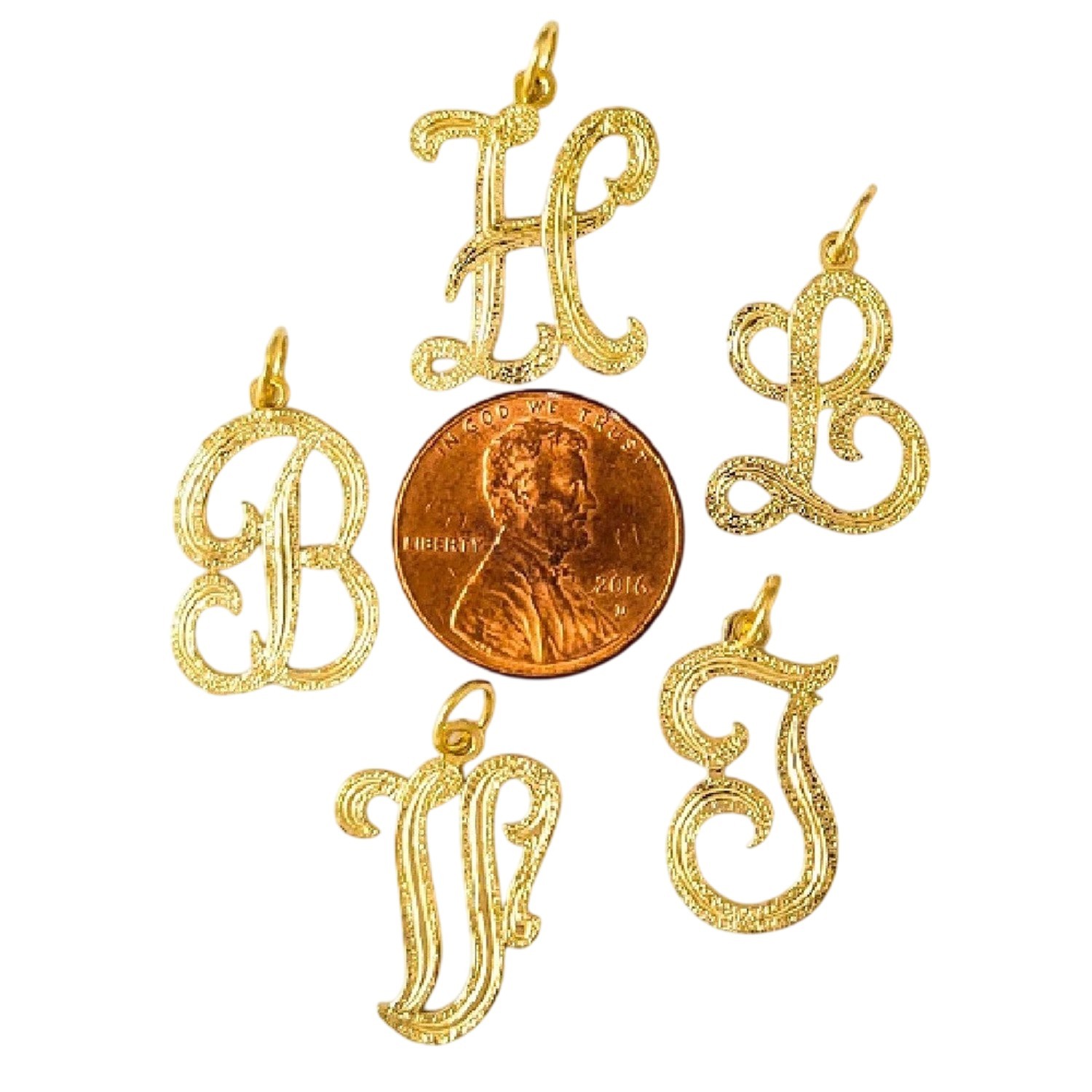 A to Z Any One 14K Yellow Gold Letter Pendant Charm, Made in USA