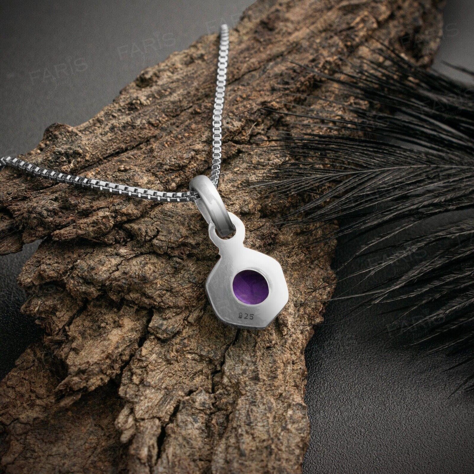 Round Shape Purple Amethyst Necklace 925 Sterling Silver Women And Adult Pendant