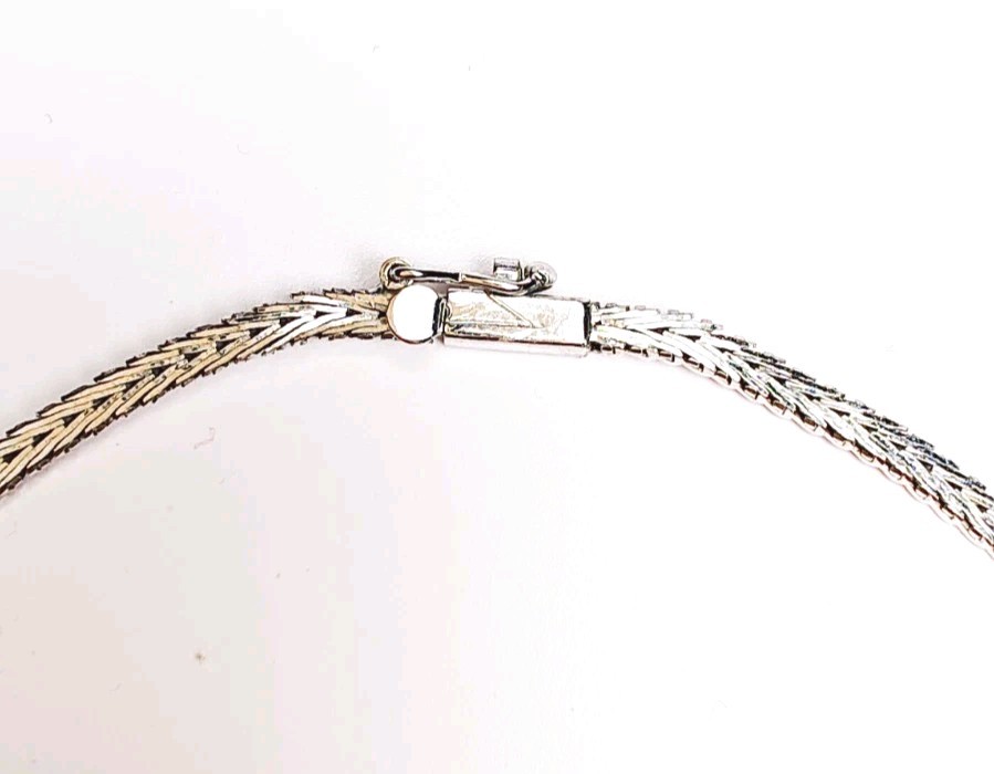 925 Italy Sterling Silver Tri Color Woven V Necklace 16″ Box Clasp 11.88g