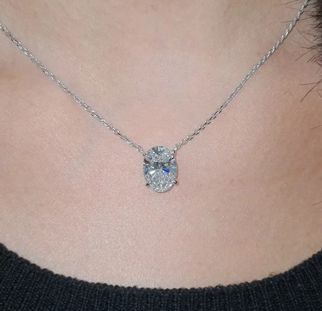 Solitaire Pendant Chain 2.00 Ct Oval Cut Lab Grown Diamond 925 Sterling Silver