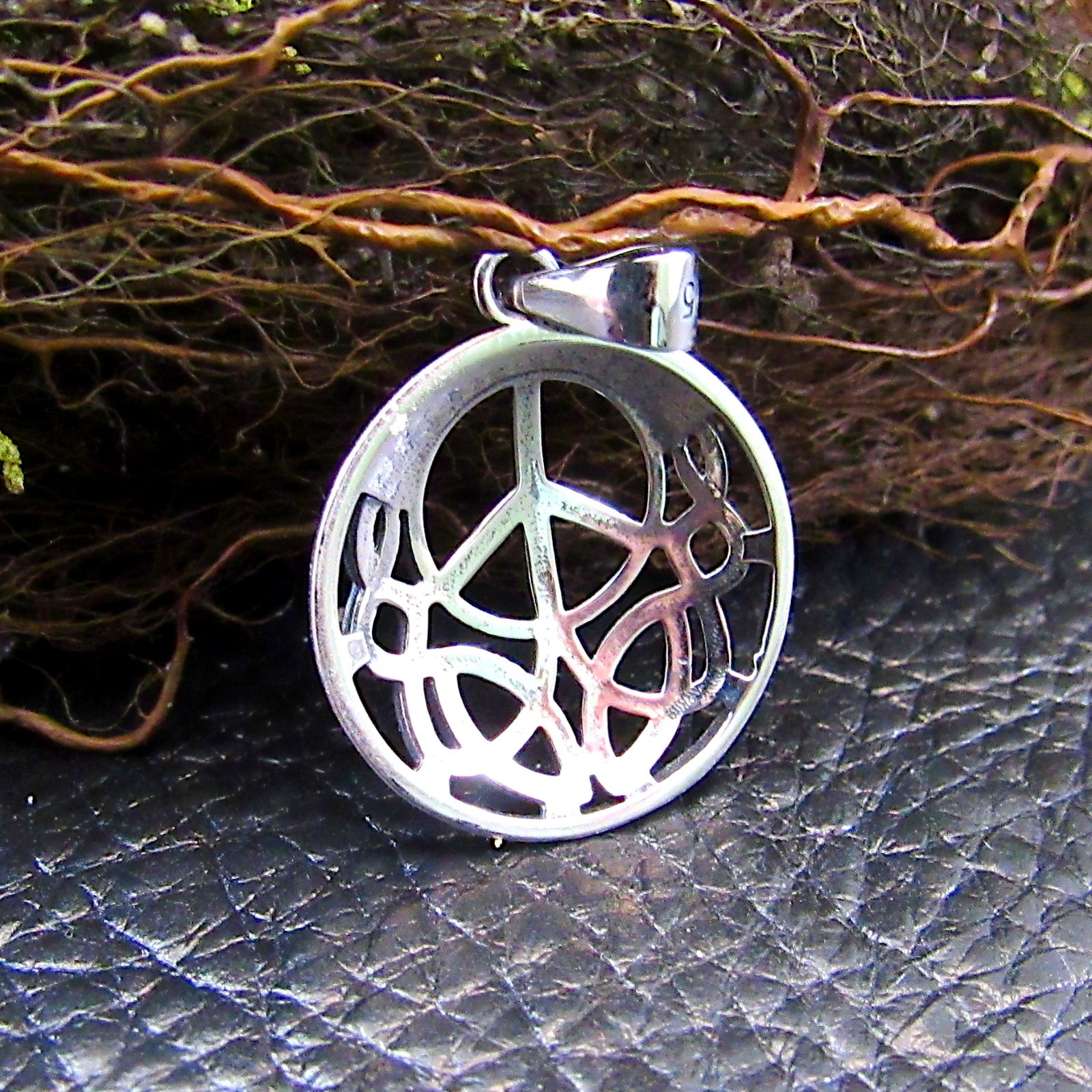 Solid 925 Sterling Silver Peace Sign Pendant – Celtic Knotwork Jewelry Charm