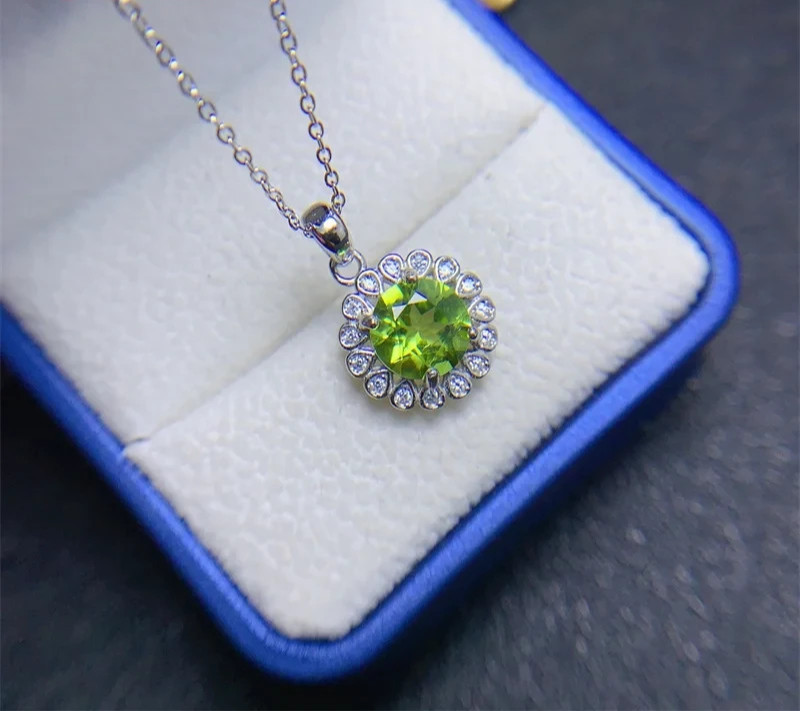 Natural Peridot Pendant Necklace 8mm, August Birthstone Peridot Necklace