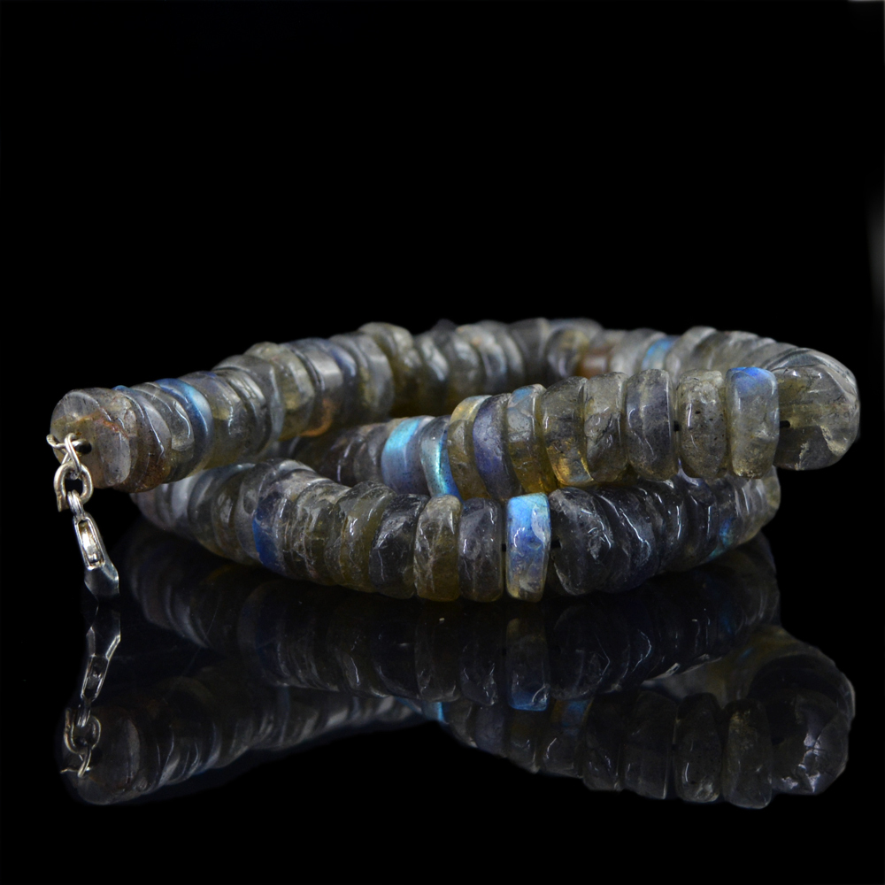 425.00 CTS NATURAL BLUE FLASH LABRADORITE UNHEATED ROUND BEADS NECKLACE (DG)