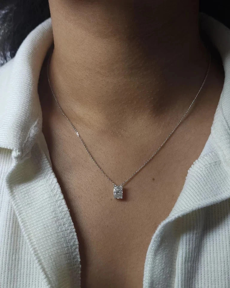 2Ct Radiant Cut Real Moissanite Women’s Solitaire Pendant 14k White Gold Plated