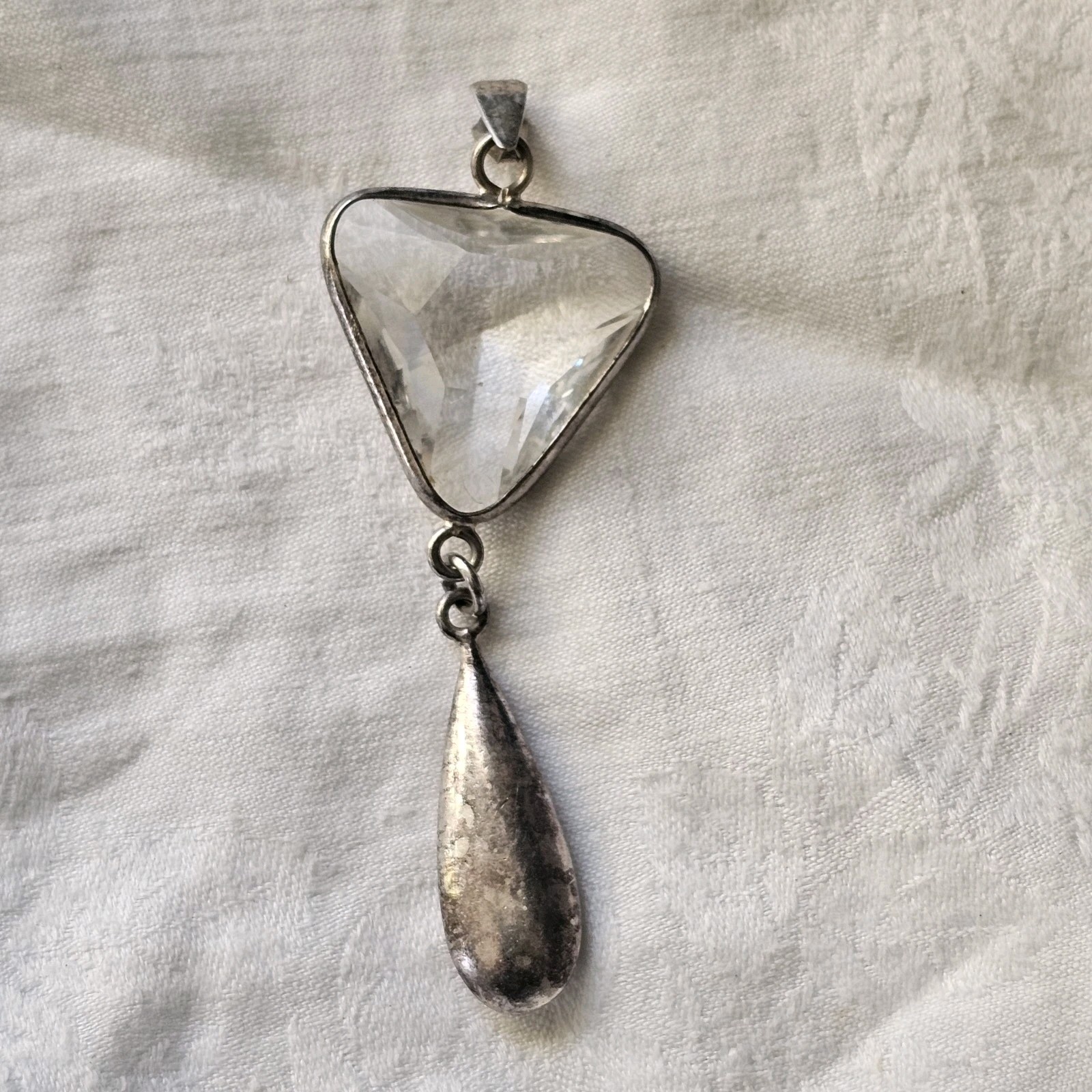 Faceted Clear Crystal Pendant Sterling Silver & Female Tribal Sterling Charm
