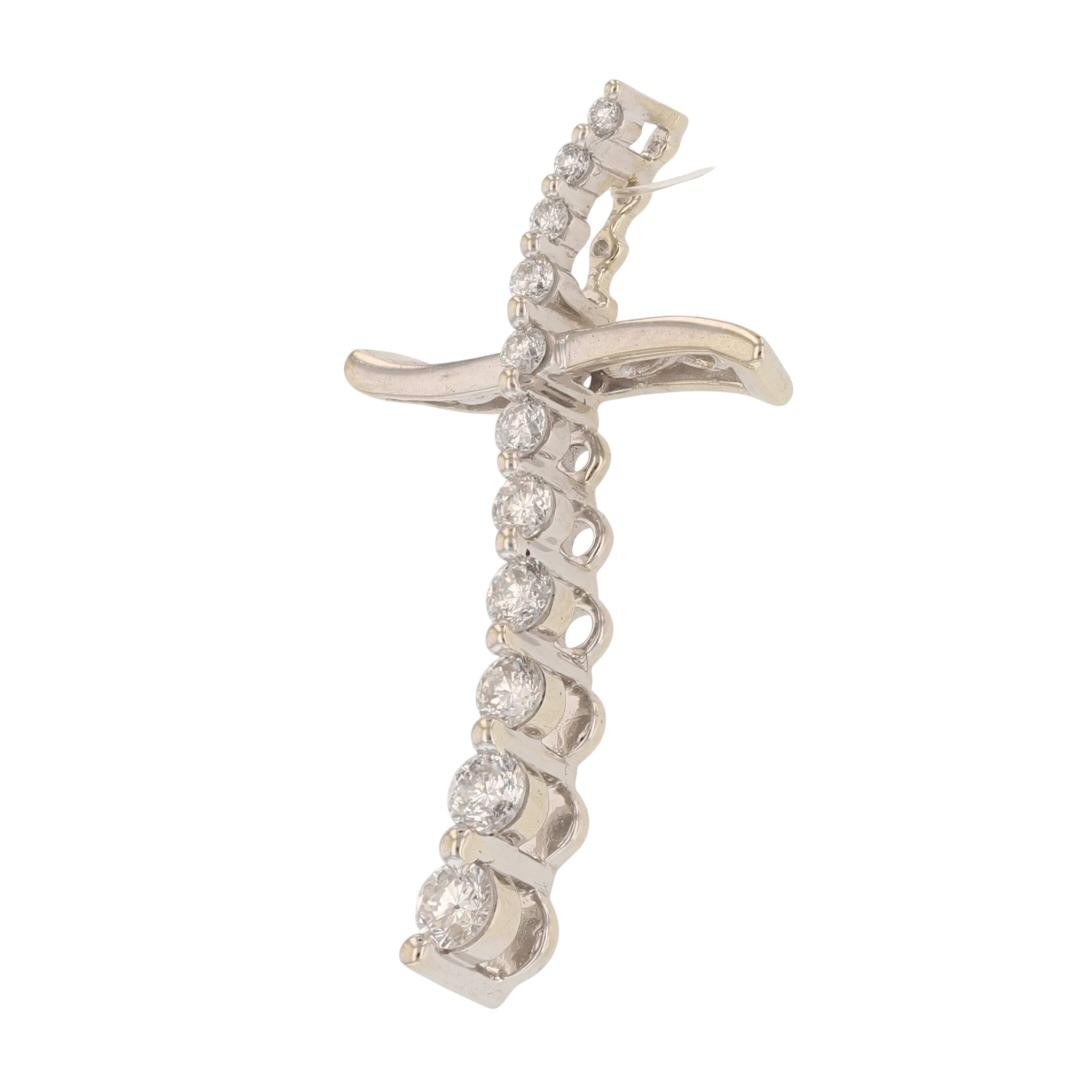 .42ctw Diamond Religious Wavy Cross Pendant No Chain 14k White Gold 1.98 Grams