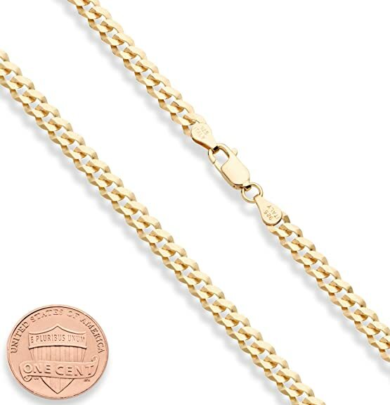 5.5MM Solid 925 Sterling Silver Italian Gold Curb Cuban Chain Necklace 18″- 24″