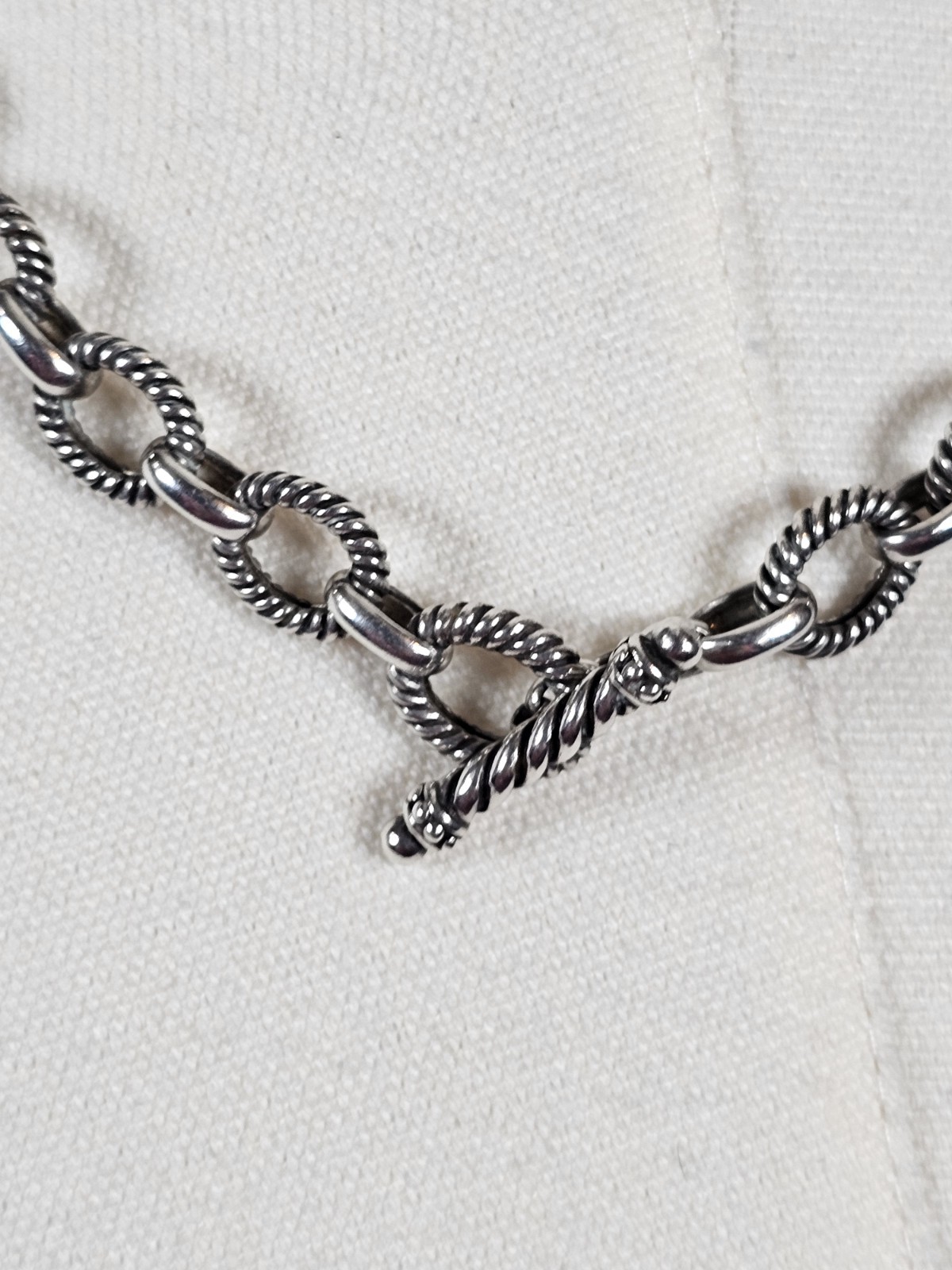 Michelle Albala Sterling Silver Twisted Rolo Cable Chain Toggle Necklace 18in