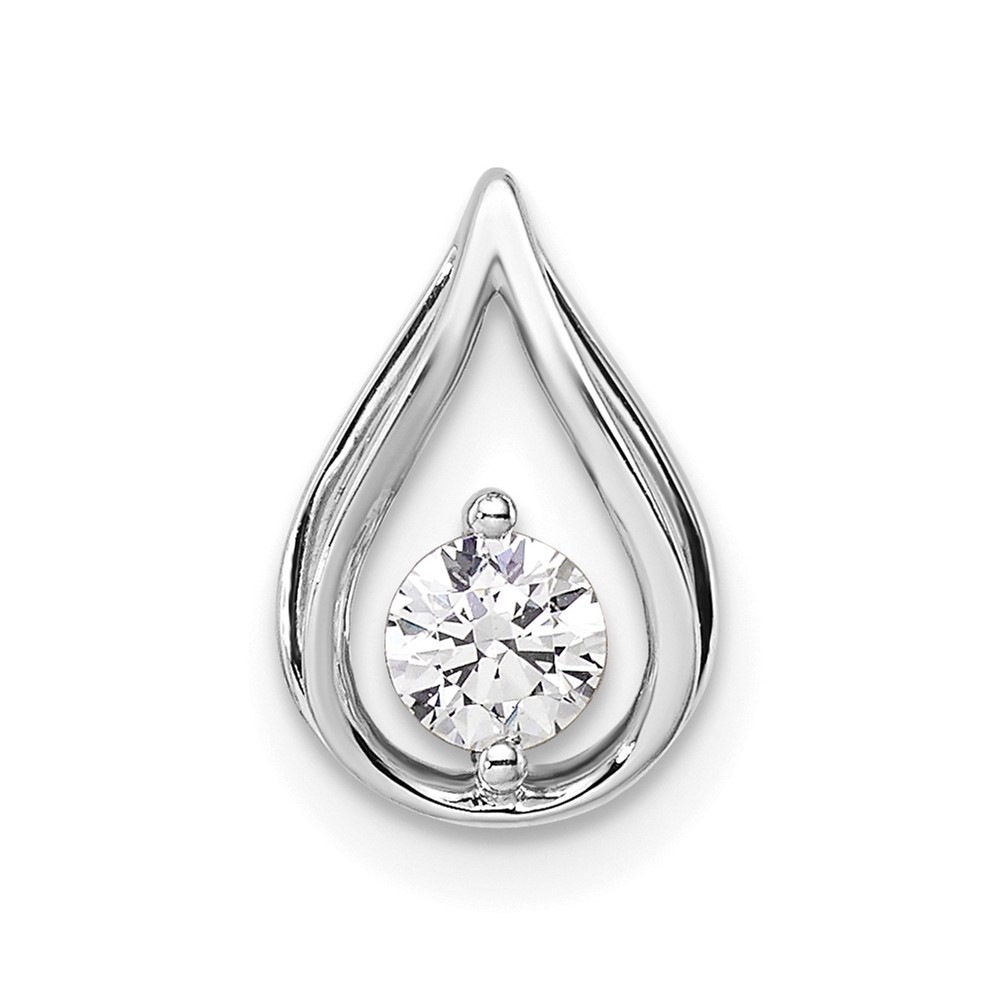 14k White Gold 1/4 Ct Round Lab Grown Diamond Teardrop Chain Slide Pendant
