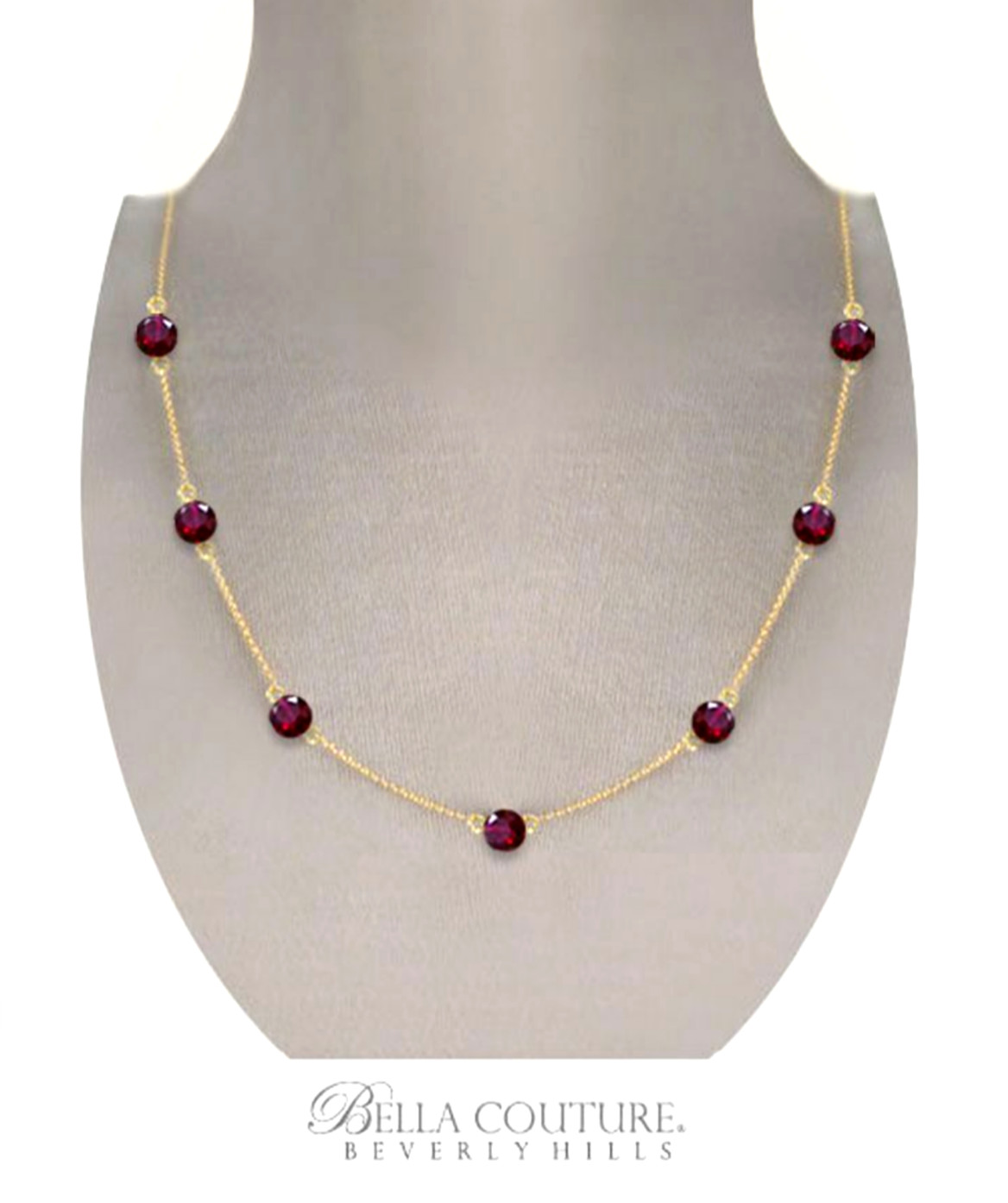 NEW RARE 14K YELLOW GOLD GARNET ANTIQUE VICTORIAN ROSE CUT STATION NECKLACE 18″