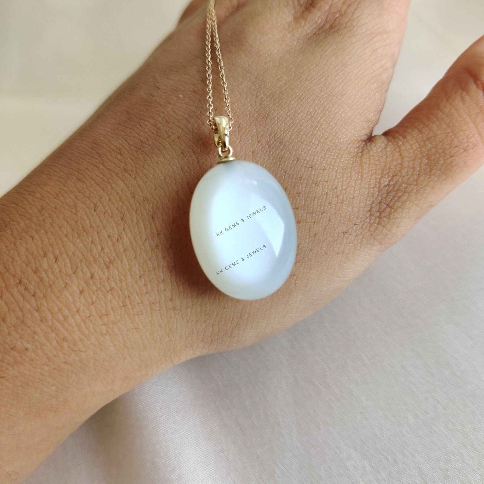 26.32ct Natural White Moonstone Pendant 14K Gold Minimalist June Birthstone