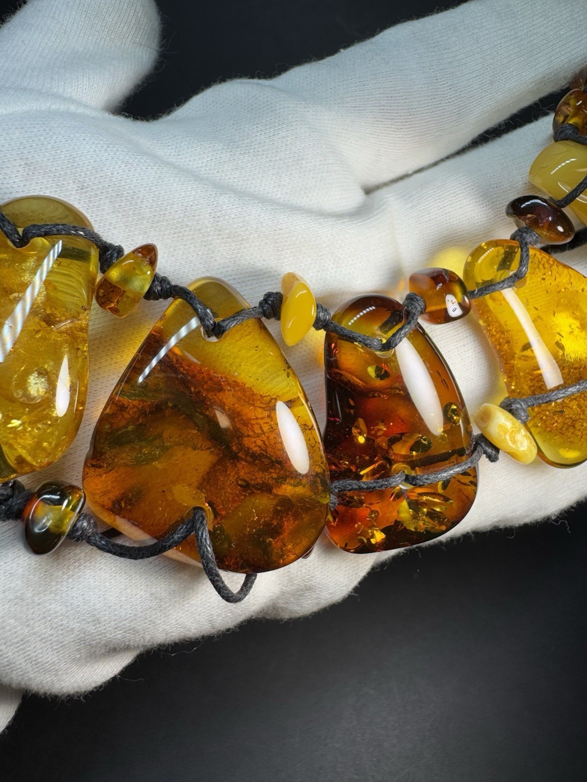 OOAK Natural Baltic Amber Statement Necklace Handmade Freeform Slab Macrame