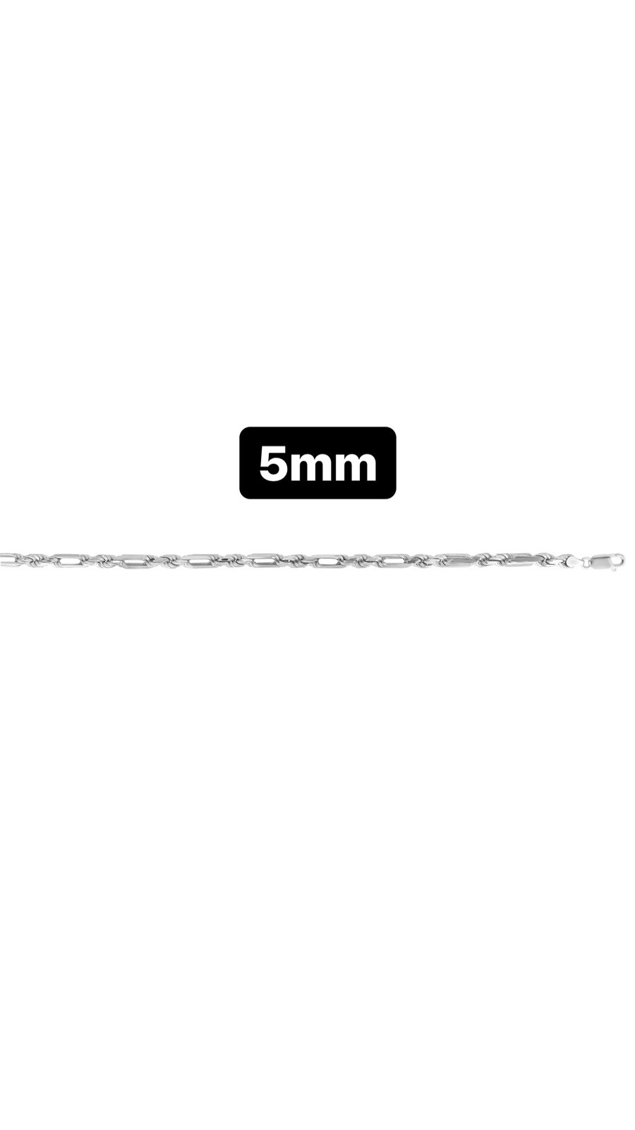 925 Sterling silver Figarope Milano Chain Necklace Mens Womens Rhodium Plated