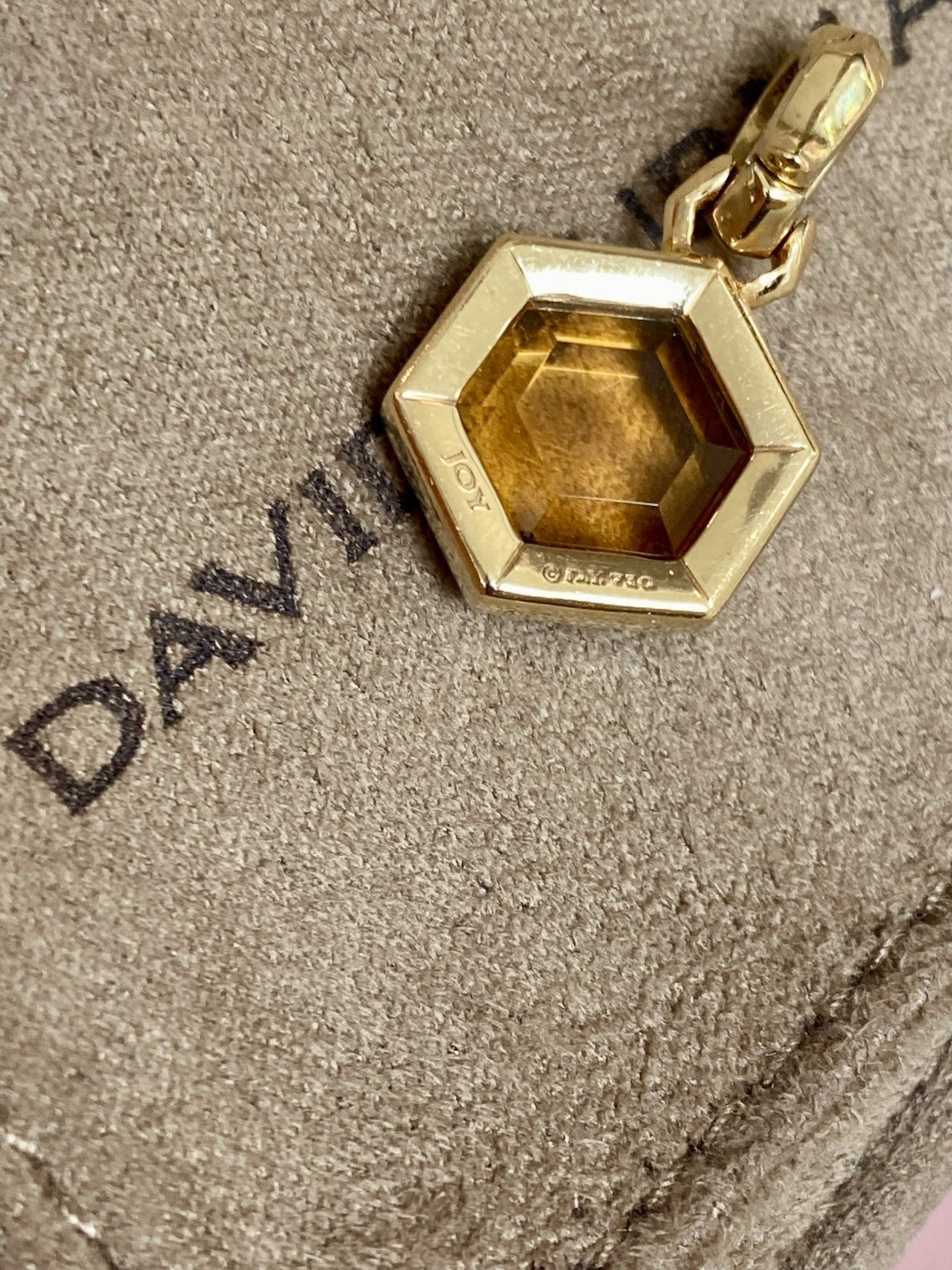 David Yurman 18k Yellow Gold Citrine Hexagon Amulet Enhancer Pendant 1” $2K