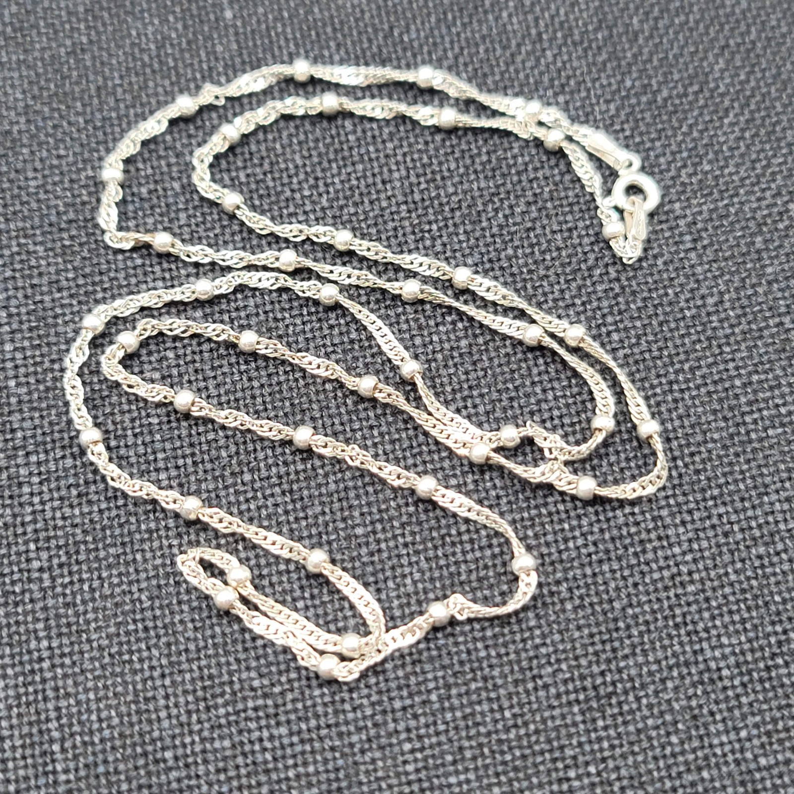 Sterling Silver Twist Herringbone Station Chain Necklace 925, 24″