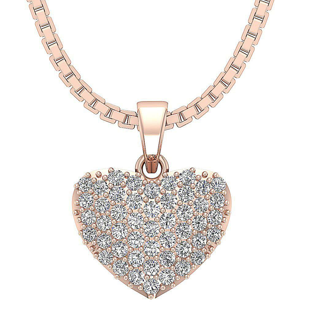 Heart Pendant Necklace Round Diamond VVS1 E 0.55 Ct 14K White Yellow Rose Gold