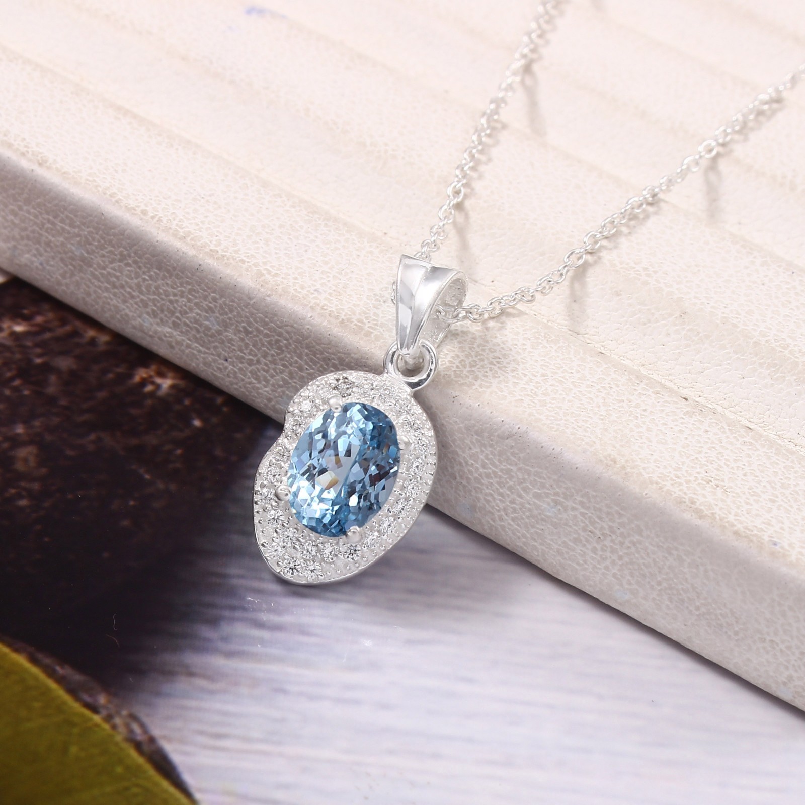 AAA Aquamarine Pendant 925 Sterling Silver Necklace Proposal Gift Oval 8×6 MM