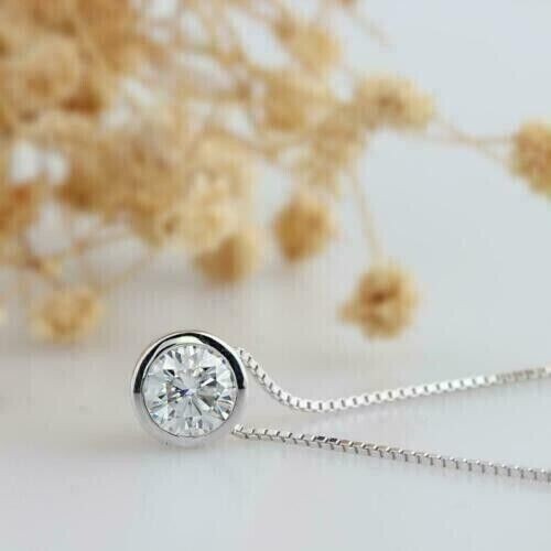1Ct Round Lab-Created Solitaire Diamond Pendant Necklace 14k White Gold Plated