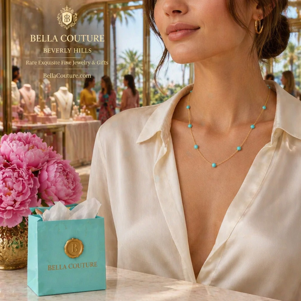 ❤️ NEW RARE 14K YELLOW GOLD SLEEPING BEAUTY TURQUOISE STATION NECKLACE 18″ – 16″